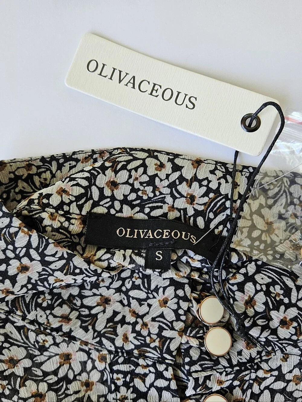 Olivaceous Womens Small Floral Mini Dress NWT Button Front Long Sleeve Belted